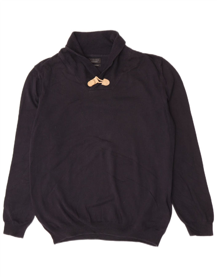 Zara Herren-Pullover mit Schalkragen, groß, marineblaue Baumwolle