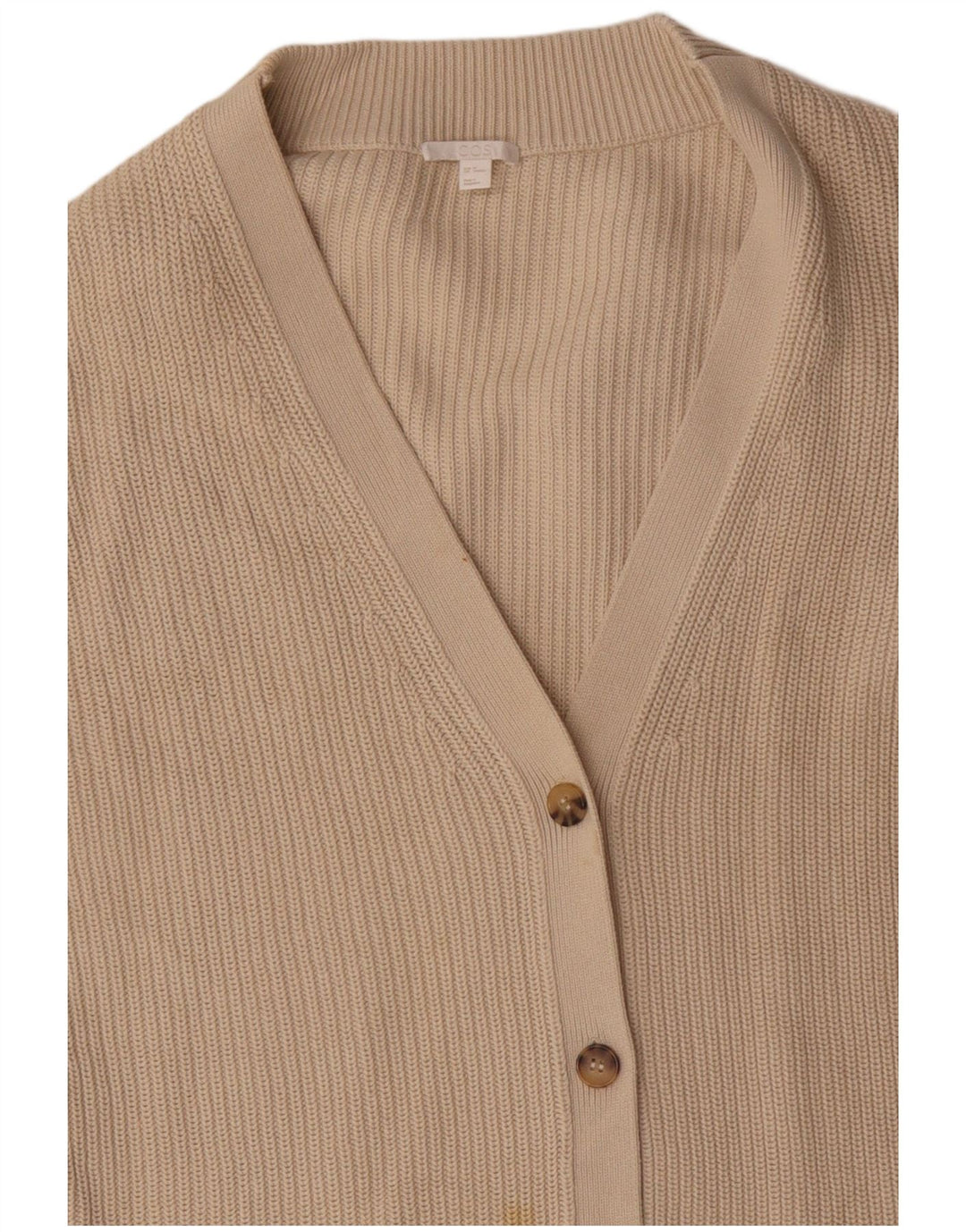 COS Langer, übergroßer Damen-Strickjackenpullover, UK 14, mittelbeige Baumwolle