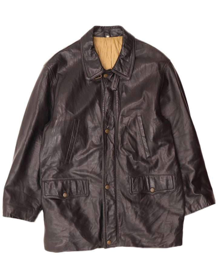 VINTAGE Herren Lederjacke IT 54 2XL Schwarzes Leder