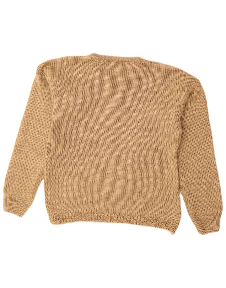 Vintage Damen Rundhalspullover Pullover UK 14 Medium Beige Geometrisch