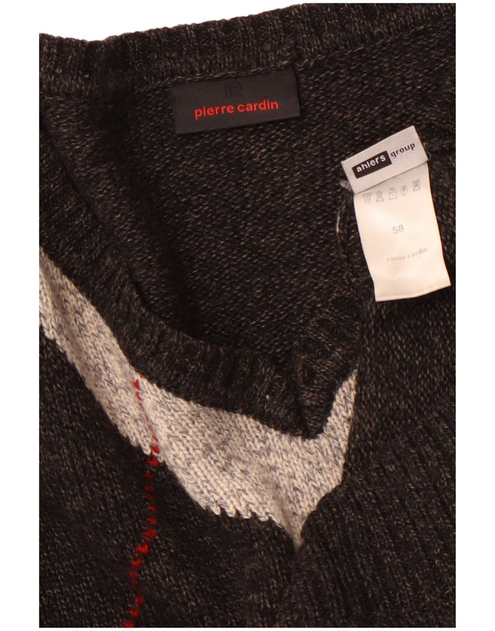 PIERRE CARDIN Herren-Pullover mit V-Ausschnitt IT 58 2XL Grau Argyle/Diamant