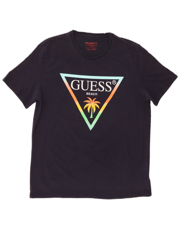 Guess Herren Slim Fit Grafik-T-Shirt-Oberteil XL aus marineblauer Baumwolle