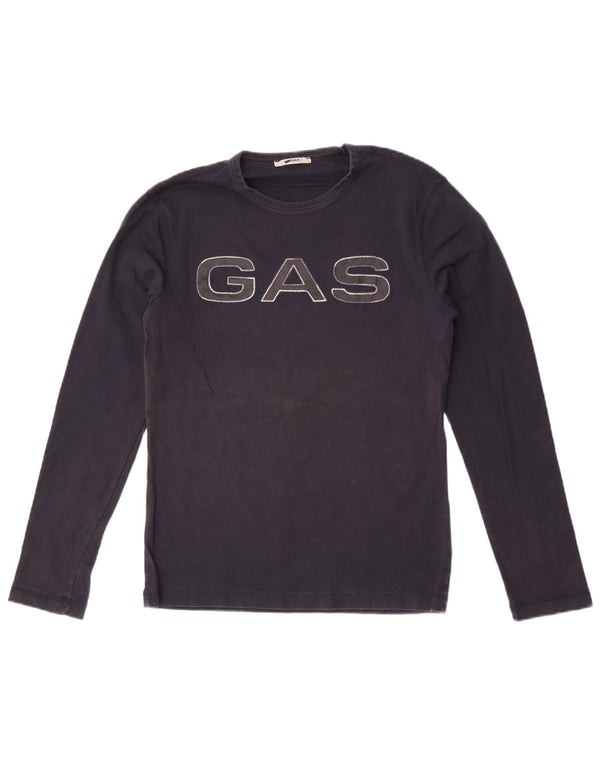 Gas Womens Graphic Top Langarm UK 12 Medium Marineblau Baumwolle