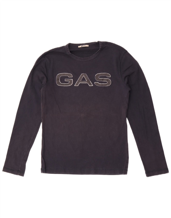 Gas Womens Graphic Top Langarm UK 12 Medium Marineblau Baumwolle