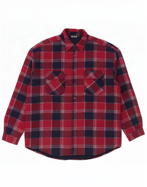 Identic Mens Lumberjack Flannel Shirt Size 45/46 2XL Burgundy Check Cotton