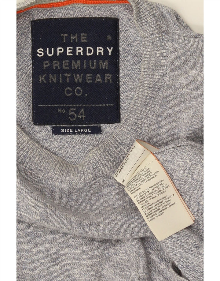 Superdry Herren-Pullover mit Rundhalsausschnitt, Größe L, aus grauer Baumwolle