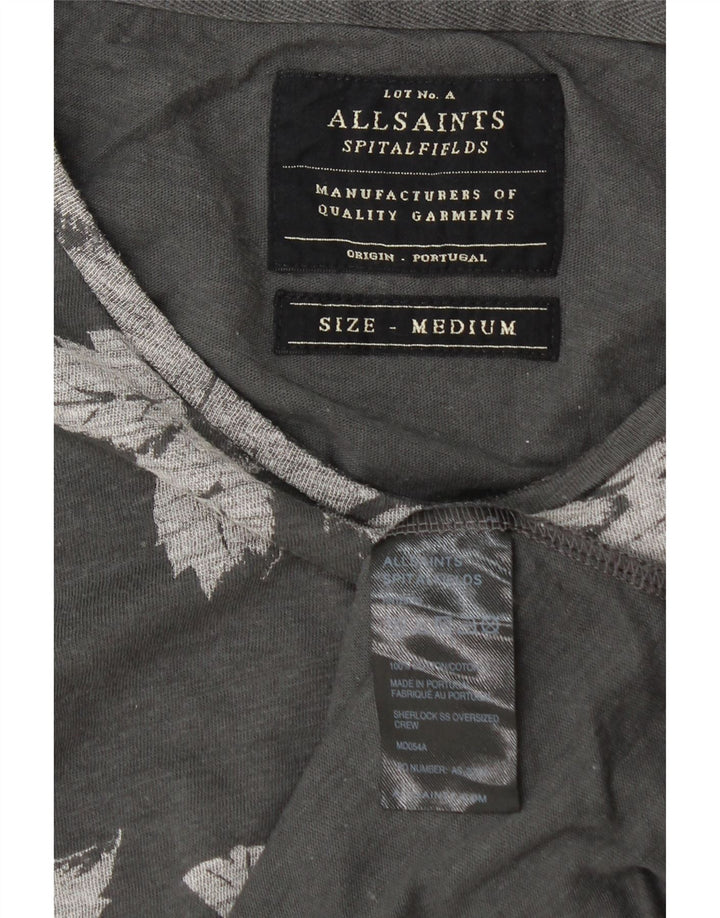 All Saints Herren-T-Shirt-Oberteil aus mittelgrauer, geblümter Baumwolle