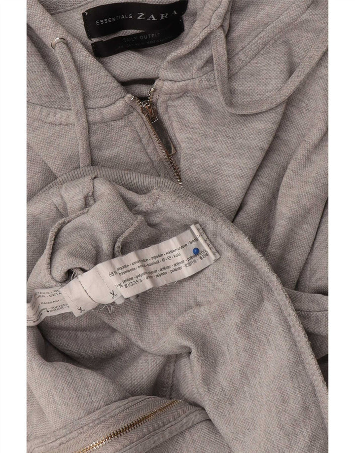 Zara Damen Zip Hoodie Pullover UK 12 Mittelgraue Baumwolle