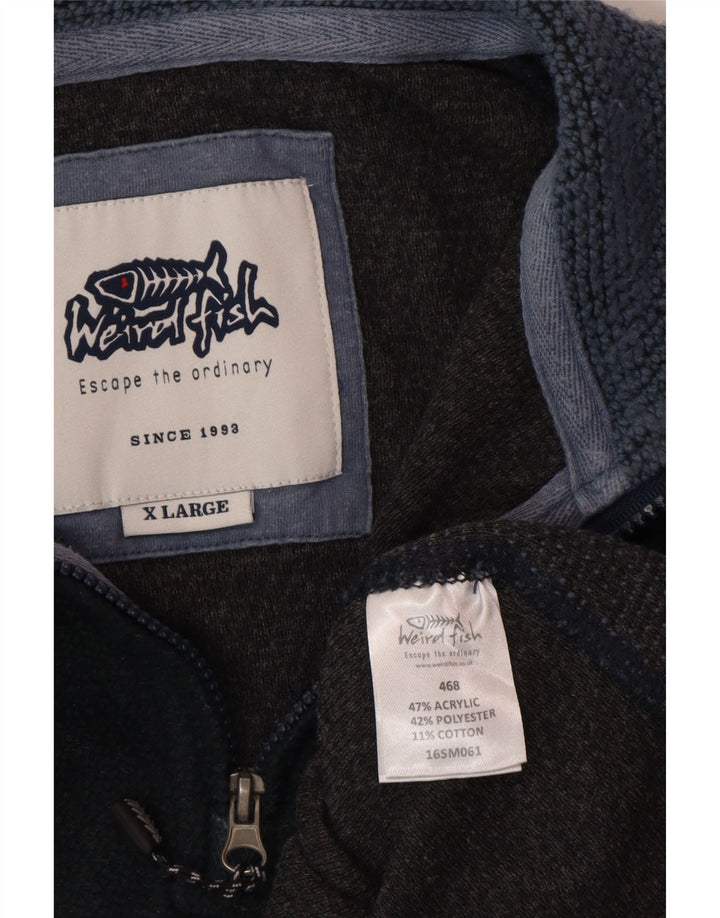 WEIRD FISH Herren-Sweatshirt mit Reißverschluss am Hals, XL, Marineblau, Farbblock