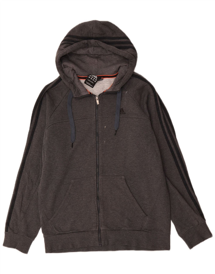 Adidas Herren-Kapuzenpullover mit Reißverschluss, mittelgraue Baumwolle