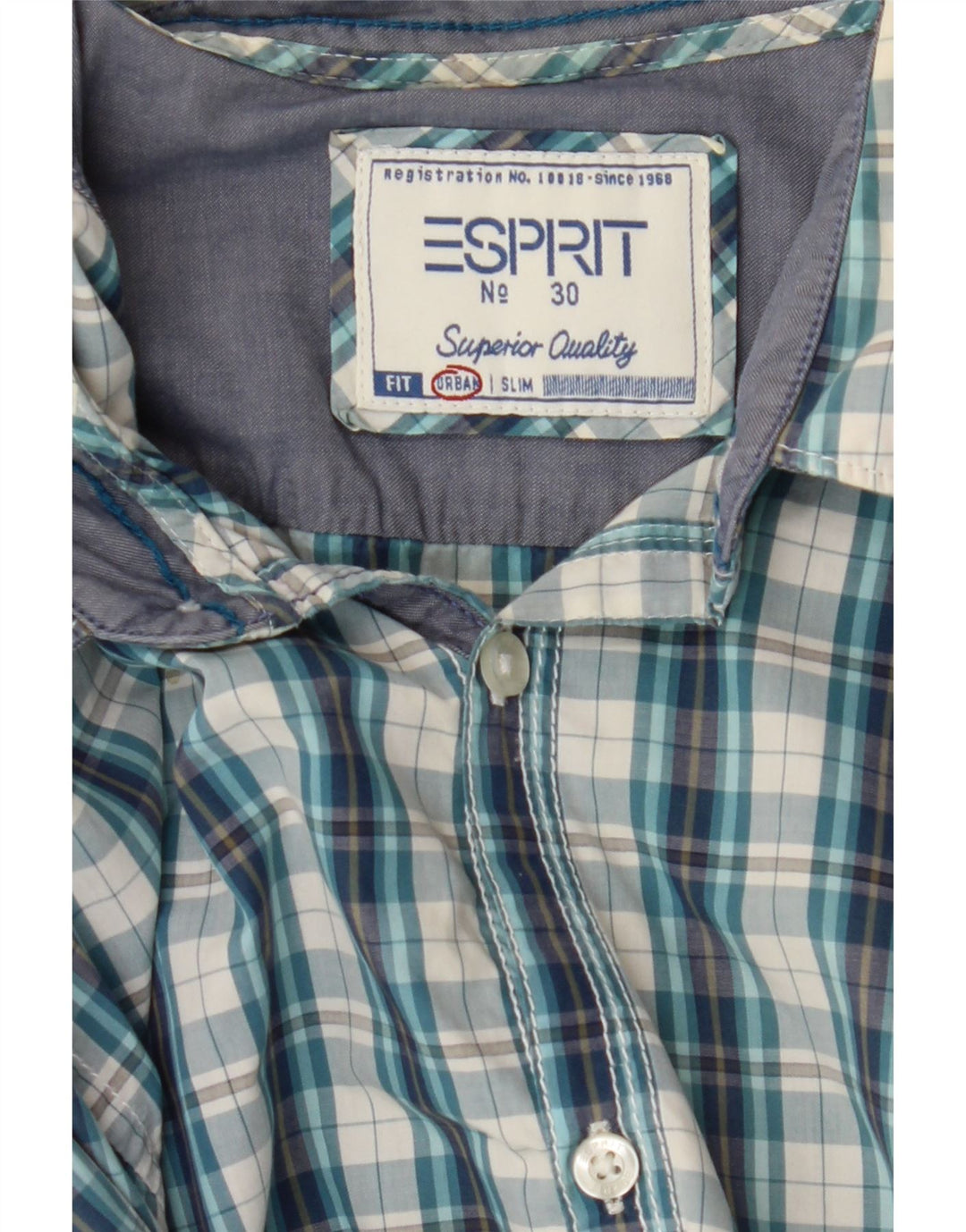 ESPRIT Mens Urban Fit Slim Fit Shirt XL Blue Check Vintage Esprit and Second-Hand Esprit from Messina Hembry 