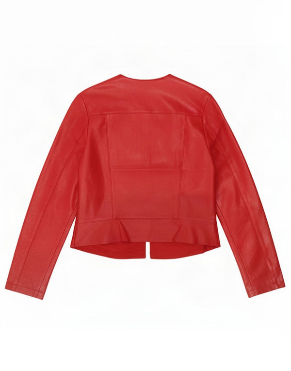 Zara Damen Crop Kunstlederjacke UK 12 Mittelrotes Polyester