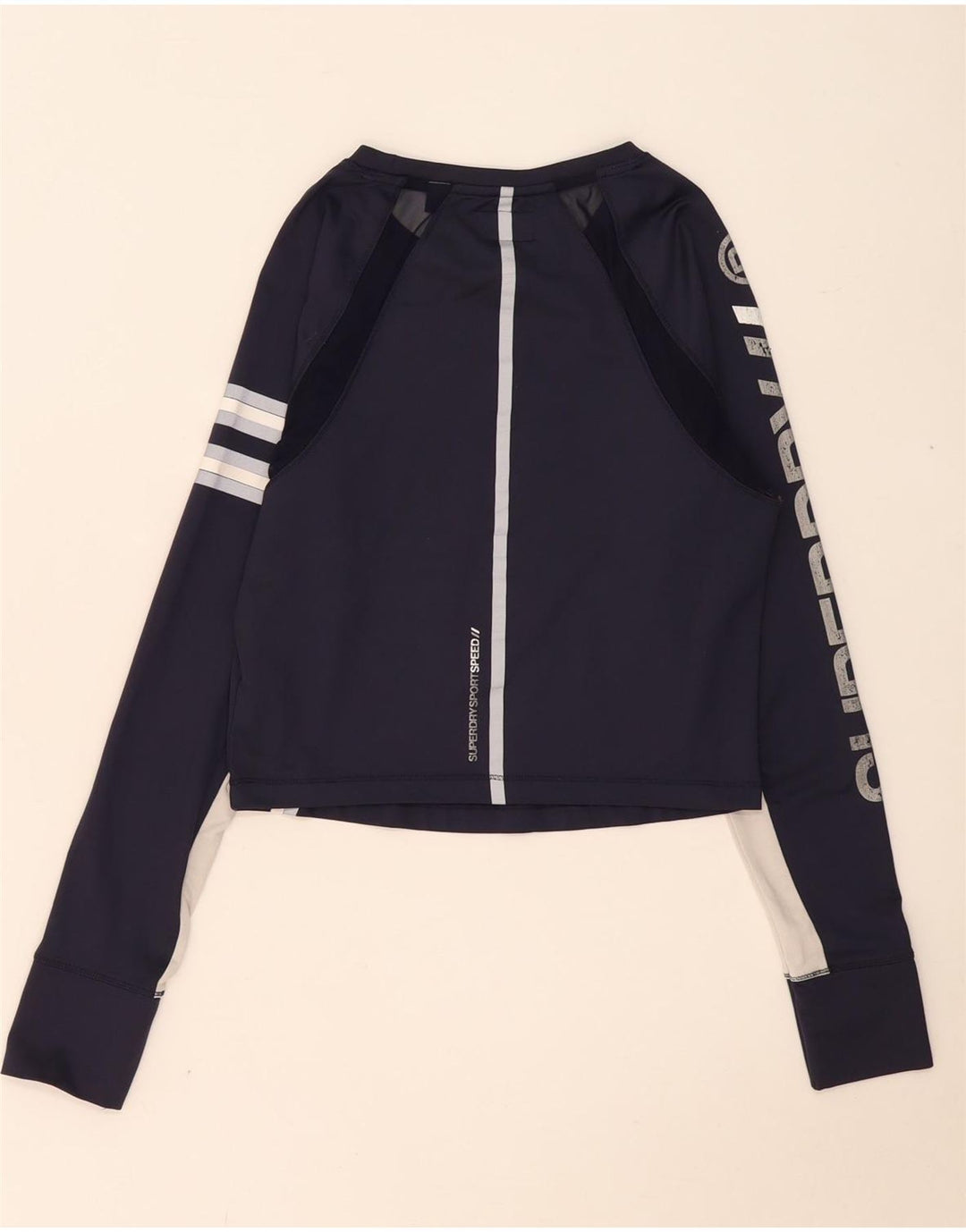 Superdry Damen Graphic Top Langarm UK 12 Mittel Marineblau Farbblock