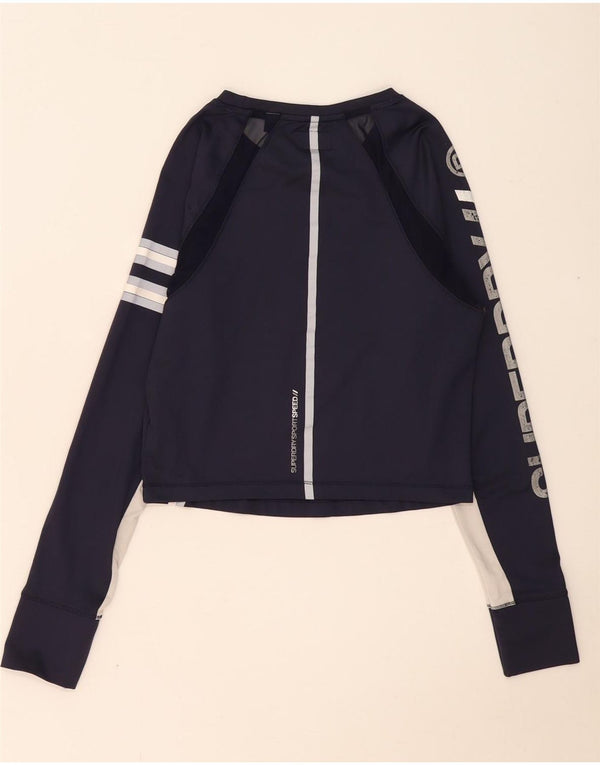 Superdry Damen Graphic Top Langarm UK 12 Mittel Marineblau Farbblock