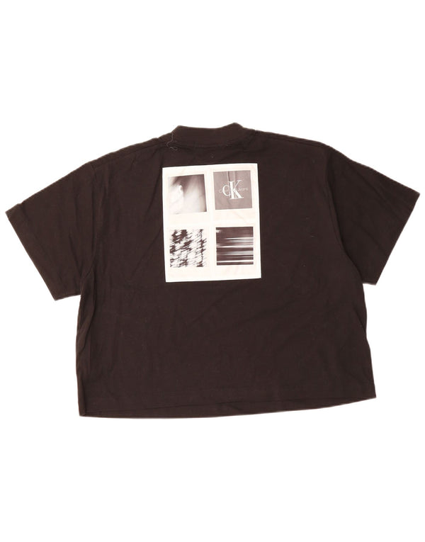 CALVIN KLEIN Damen Oversize Crop Graphic T-Shirt Top UK 10 Small Schwarz