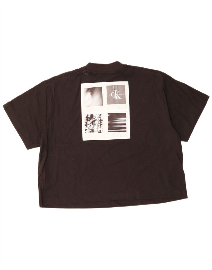 CALVIN KLEIN Damen Oversize Crop Graphic T-Shirt Top UK 10 Small Schwarz