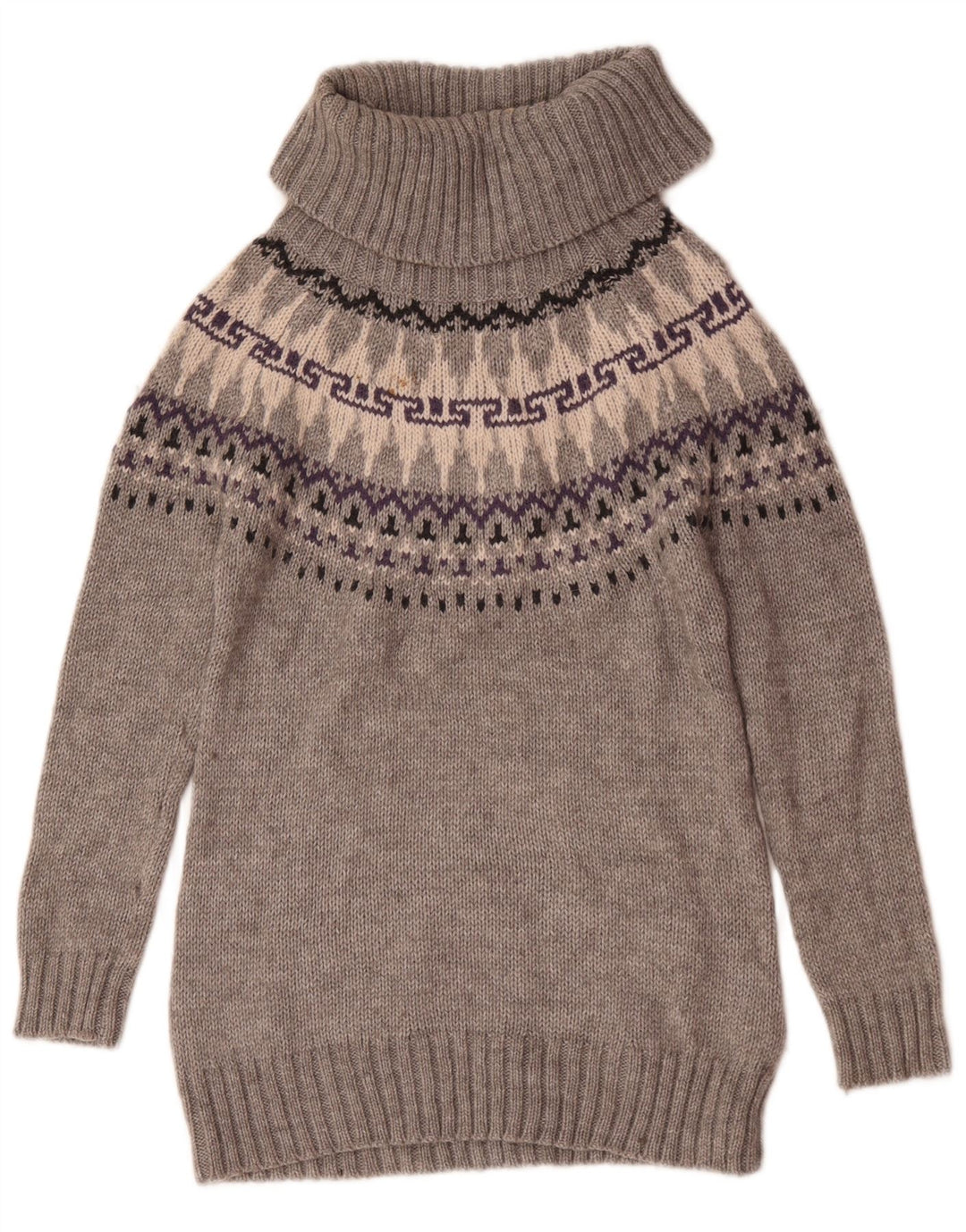 Marks & Spencer Rollkragenpullover für Damen, UK 12, Mittelgrau, Fair Isle