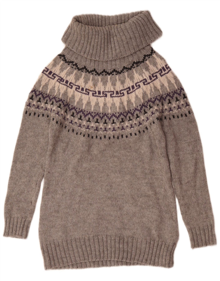 Marks & Spencer Rollkragenpullover für Damen, UK 12, Mittelgrau, Fair Isle