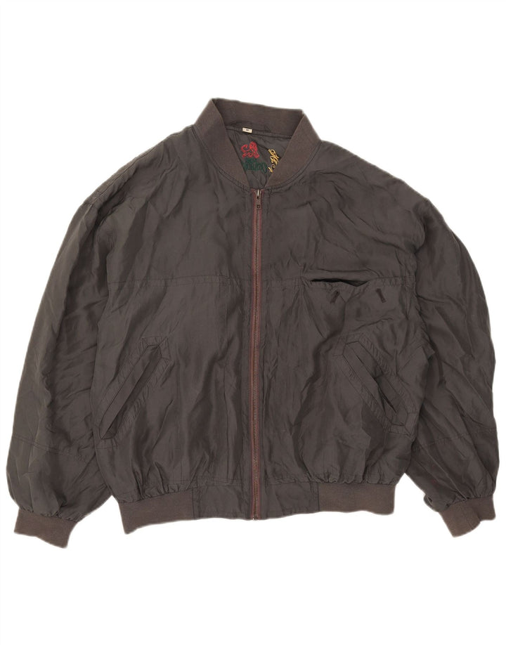 Vintage Herren Bomberjacke UK 38 Mittelgraue Seide
