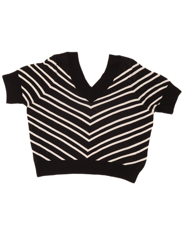 Marks & Spencer Damen-Pullover mit V-Ausschnitt, UK 22 3XL, schwarz gestreift