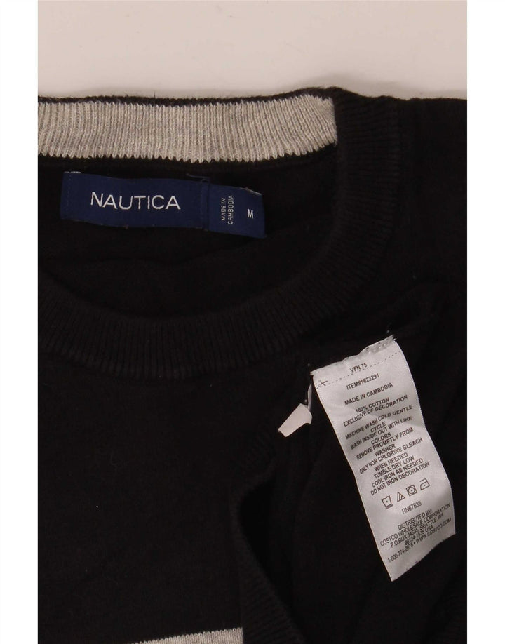 Nautica Herren-Pullover mit Rundhalsausschnitt, mittelschwarz, gestreift, Baumwolle