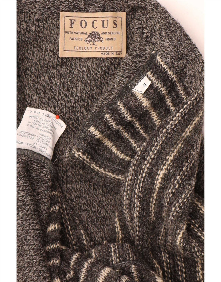 Vintage Herren ärmelloser Cardigan Pullover mittelgrau gestreifte Wolle