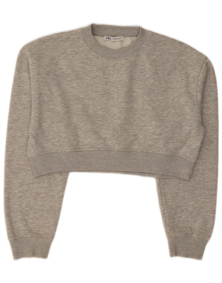 Zara Damen Crop Oversized Sweatshirt Pullover UK 10 Small Grau meliert