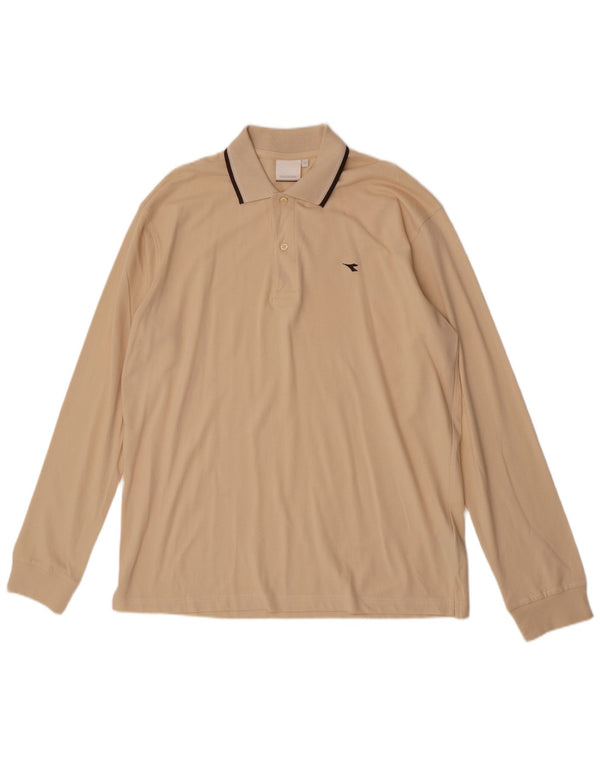 Diadora Herren Langarm-Poloshirt 2XL Beige Baumwolle