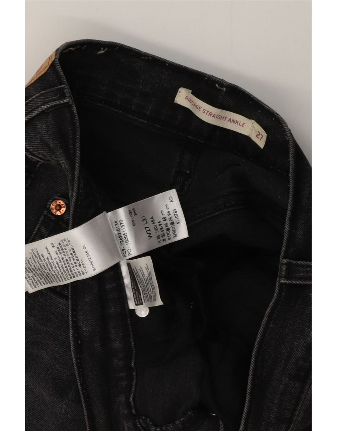 Levi's Damen Ribcage Straight Jeans W27 L31 Schwarze Baumwolle