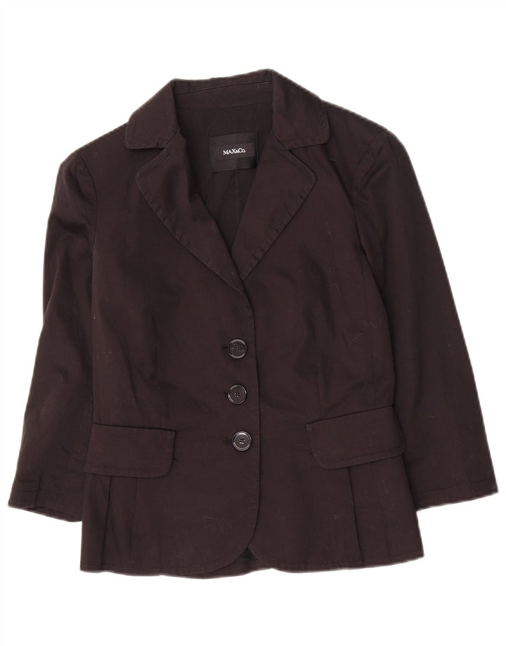 Max&Co. Damen-Blazerjacke mit 3 Knöpfen und 3/4-Ärmeln, UK 6 XS, schwarze Baumwolle