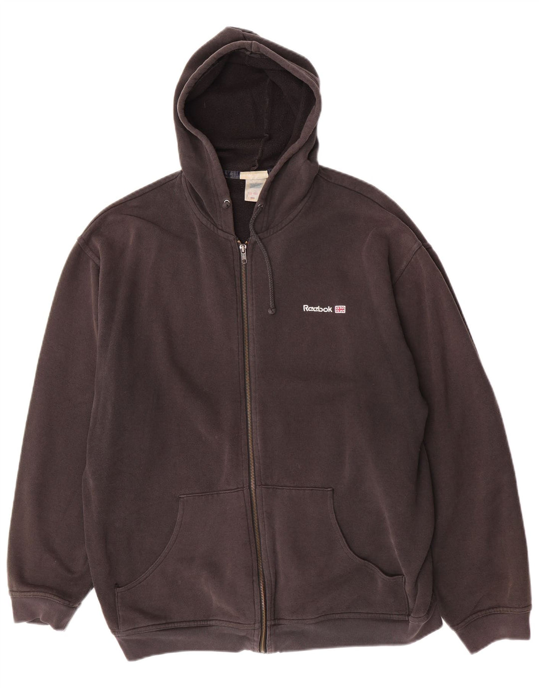 Reebok Herren-Kapuzenpullover mit Reißverschluss, groß, graue Baumwolle