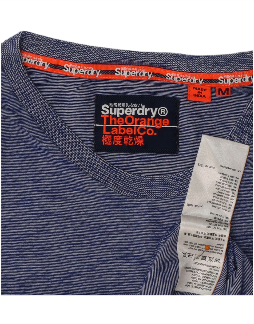 SUPERDRY Herren T-Shirt-Oberteil aus mittelblau gesprenkelter Baumwolle