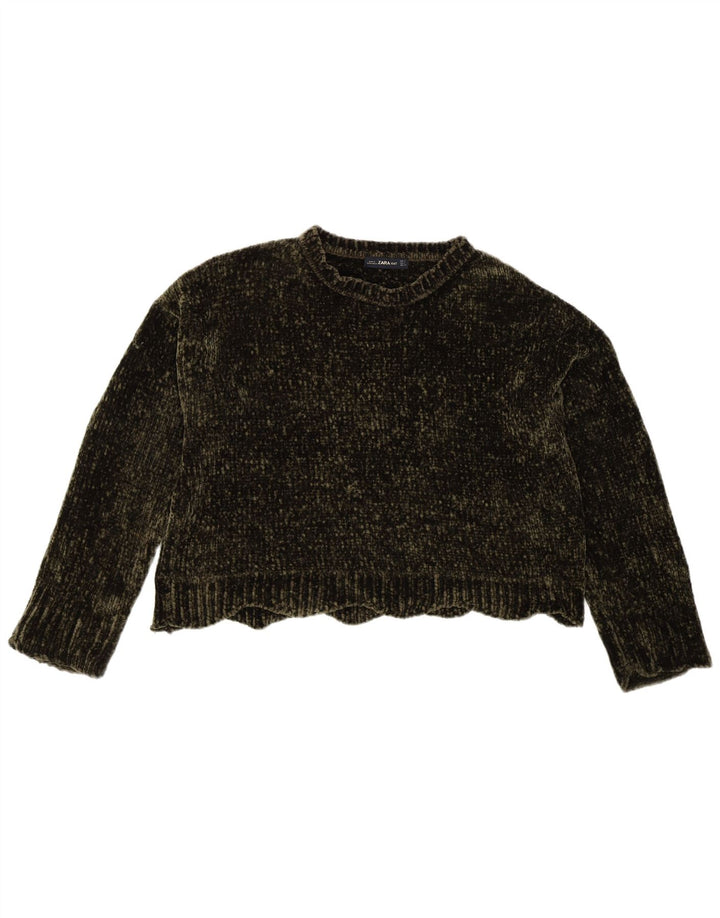 Übergroßer Damen-Pullover mit U-Boot-Ausschnitt von Zara, Gr. 10, Größe S, Khaki, Polyester