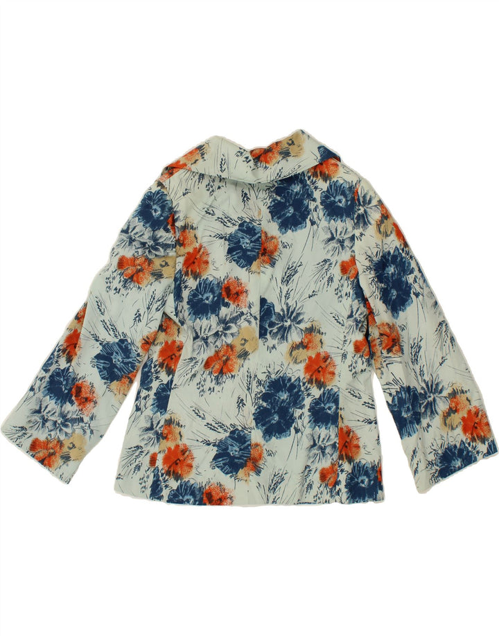 VINTAGE Womens 3 Button Blazer Jacket UK 14 Medium Blue Floral Vintage Vintage and Second-Hand Vintage from Messina Hembry 