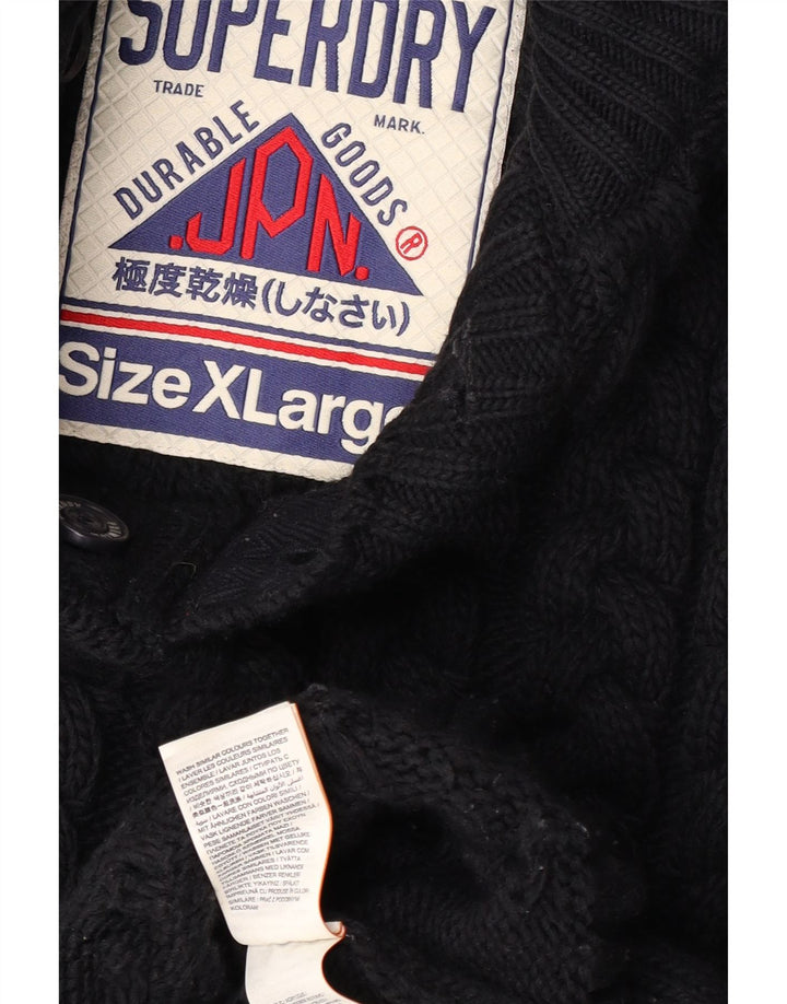 Superdry Herren-Pullover mit Knopfkragen, XL, schwarzes Acryl