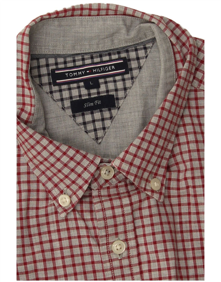 Tommy Hilfiger Herren-Slim-Fit-Hemd, groß, rot kariert, Baumwolle