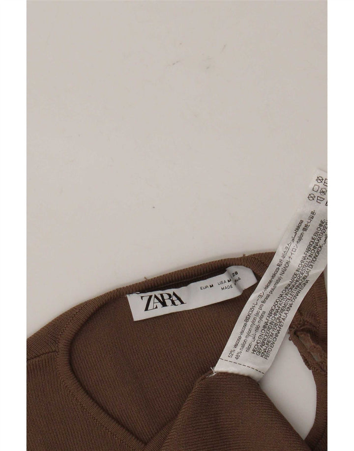 Ärmelloses Crop Top mit Cut-Outs für Damen von Zara, UK 12, mittelbraune Viskose