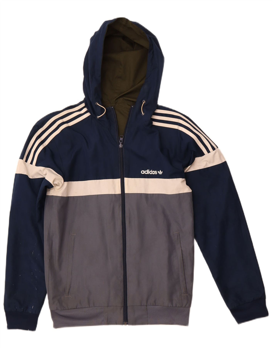 ADIDAS Herren Kapuzen-Wende-Trainingsanzug-Oberteil, Jacke, XS, Khaki, Polyester