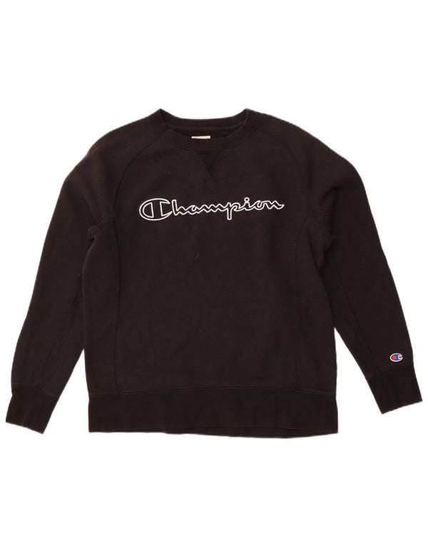 CHAMPION Damen Grafik-Sweatshirt-Pullover UK 14 Mittelschwarze Baumwolle