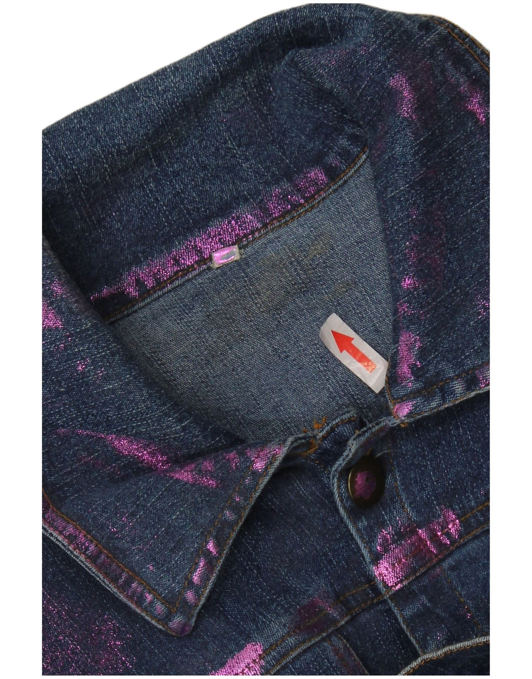 Vintage Damen Crop Jeansjacke UK 12 Mittelblaue Batik-Baumwolle