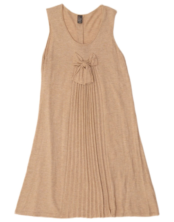 Zara Mädchen ärmelloses A-Linien-Kleid 13-14 Jahre Beige Viskose