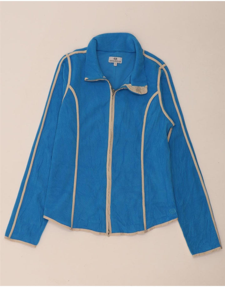 SERGIO TACCHINI Damen Fleecejacke UK 14 Großes blau gestreiftes Polyester