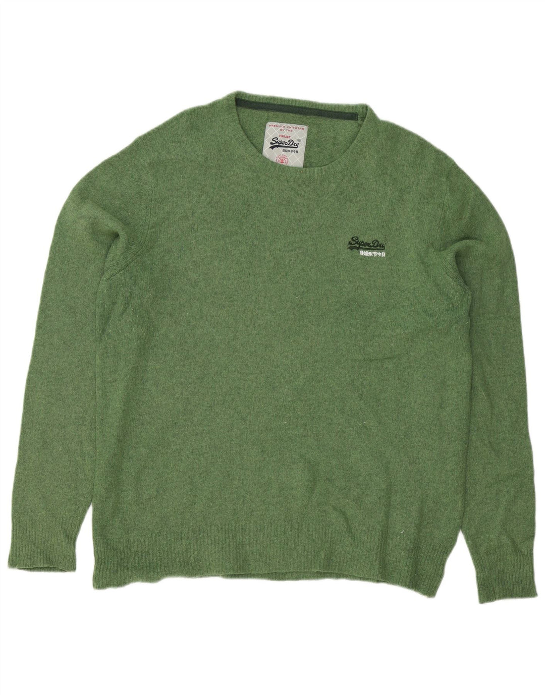 Superdry Herren-Pullover mit Rundhalsausschnitt, Größe L, grüne Lammwolle