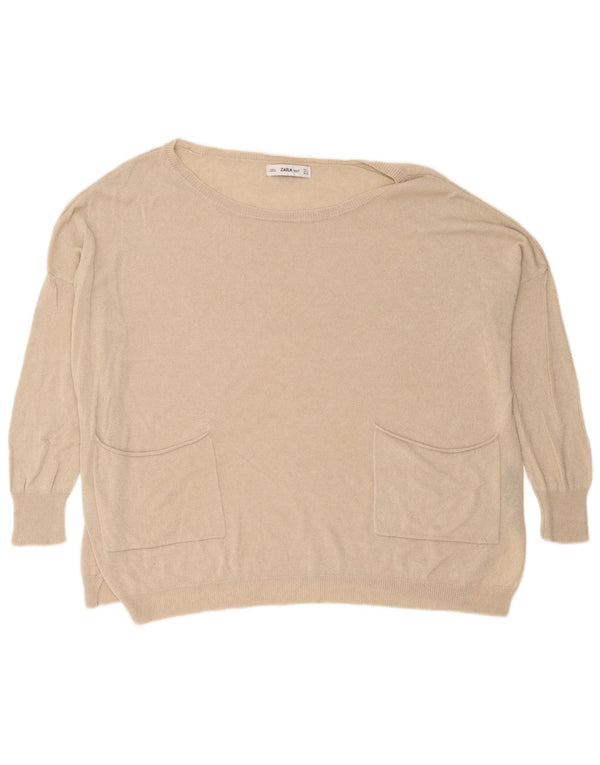 Übergroßer Damen-Pullover mit U-Boot-Ausschnitt von Zara, Gr. 40, Größe L, Beige, Viskose