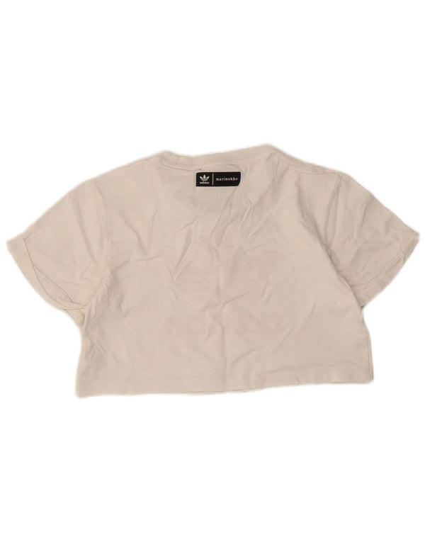 Adidas Damen Crop Graphic T-Shirt Top UK 6 XS Weiße Baumwolle