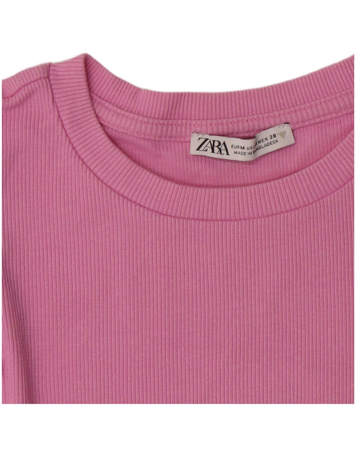Zara Damen Crop T-Shirt Top UK 12 Mittelrosa