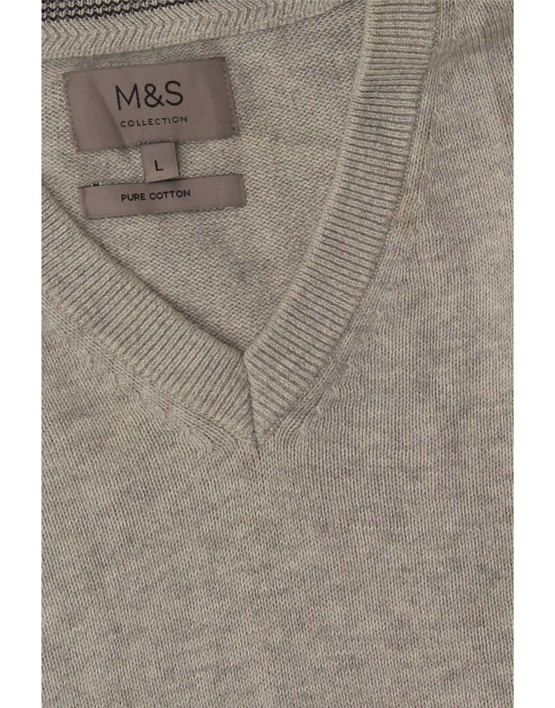 Marks & Spencer Herren-Pullover mit V-Ausschnitt, groß, aus grauer Baumwolle