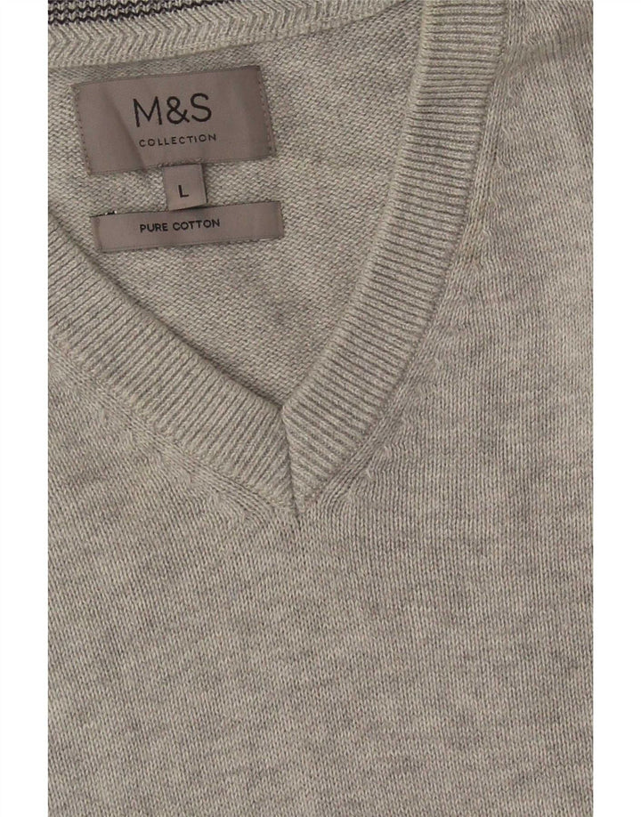 Marks & Spencer Herren-Pullover mit V-Ausschnitt, groß, aus grauer Baumwolle