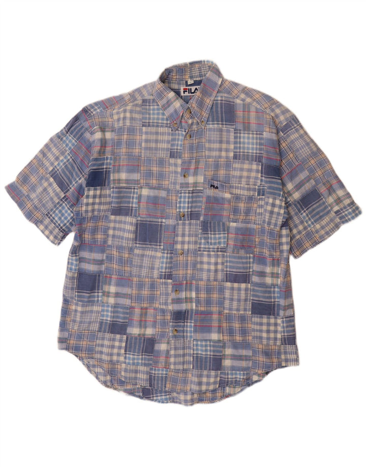 FILA Herren-Kurzarmhemd, groß, blau, Patchwork-Baumwolle