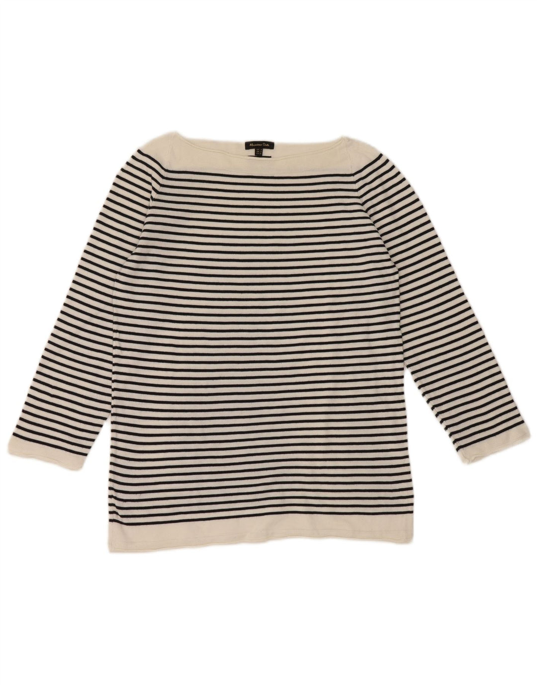 Massimo Dutti Damen-Top, 3/4-Ärmel, UK-Größe 42, Mittelweiß, gestreift, nautisch